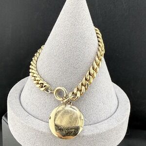Vintage Locket Bracelet Gold Tone Photo 6.5"